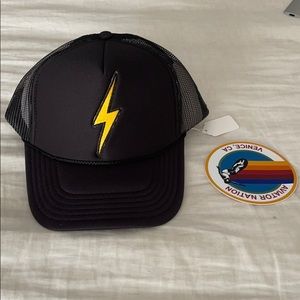 Aviator Nation Lightening Bolt Trucker Hat Black